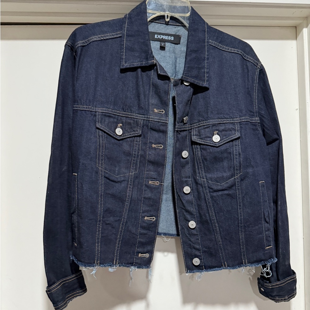 Express Indigo Distressed Denim Jacket